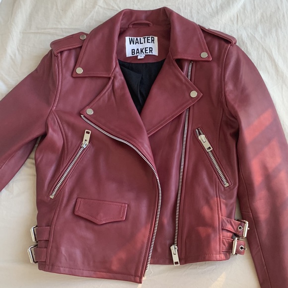 Walter Baker Liz Leather Crop Moto Jacket - Oxblood Red - Small - Picture 5 of 11